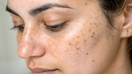 Detailed Close-Up Photo of Hyperpigmentation and Uneven Skin Tone on Woman’s Face – Skincare, Dermatology, and Beauty Problem Concept