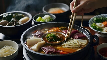 japanese cuisine chicken and vegetable .Korean hot pot