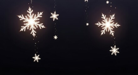 Sparkling snowflake ornaments on a dark background, creating a magical and festive atmosphere for the winter season and holiday celebrations