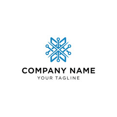 Blue and white tech logo featuring interconnected lines and circuit-like elements, with text.