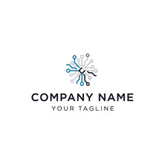 A modern logo featuring a circuit board design, suitable for technology or software companies.