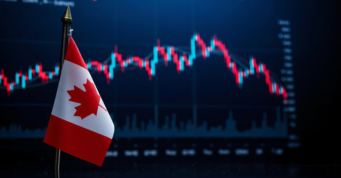 Canadian Flag with Stock Market Chart in Background