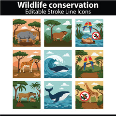 Wildlife Conservation Vector Set 1 &ndash; Endangered Animals, Forest Protection, and Eco Awareness Icons
