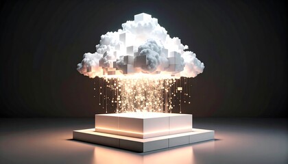 Abstract Cloud Data Flowing Onto Platform, Conceptual Tech Art