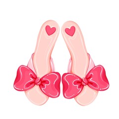 Pink Heart Bow Slippers Digital Clipart - Kawaii Cute Jelly Sandals with Hearts Girly Summer Footwear