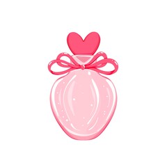 Pink Heart Perfume Bottle Digital Clipart - Kawaii Glass Fragrance Bottle with Bow Cute Beauty Element