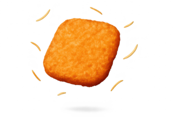 Single crispy hash brown with potato pieces, isolated on transparent background