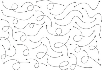 Fototapeta premium Dual sided Hand drawn curve line arrow. Double side curved outline arrows set. two side Wavy line arrow collection. zigzag arrows