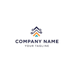 A modern abstract logo featuring upward-pointing arrows with circuit board elements, symbolizing growth and technology.
