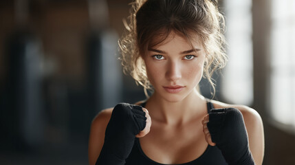 Confident woman ready for boxing training and fitness workout