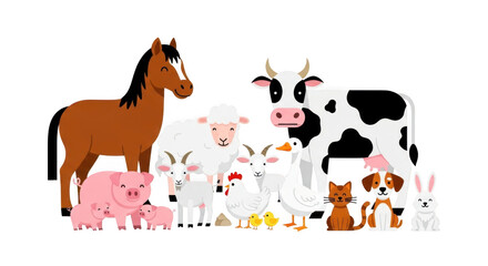Farm animals gathered isolated on transparent background isolated on transparent background