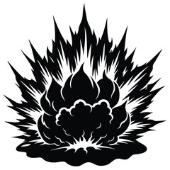 Black and white explosion illustration