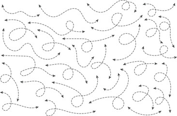 Dual sided Hand drawn curve dotted line arrow. Double side curved Dashed outline arrows set. two side Wavy dot line arrow collection. zigzag arrows