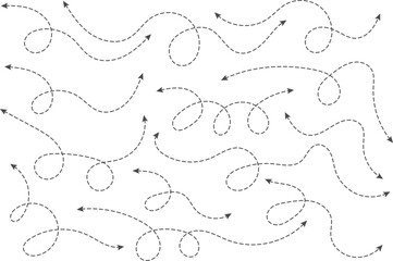 Dual sided Hand drawn curve dotted line arrow. Double side curved Dashed outline arrows set. two side Wavy dot line arrow collection. zigzag arrows