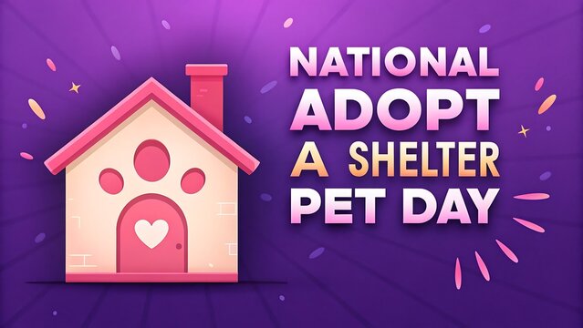 National adopt a shelter pet day illustration with paw print house and heart symbol 

