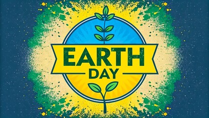 Fototapeta premium Earth Day celebration eco poster with green leaf sprout and colorful background 