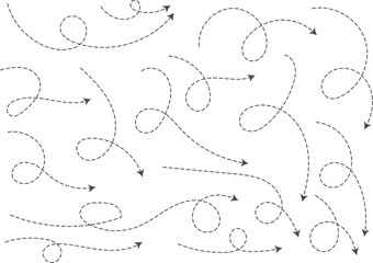 Hand drawn curve dotted line arrow. curved Dashed outline arrows set. Wavy dot line arrow collection. zigzag arrows