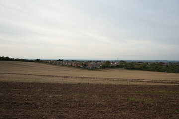 View of Houses and Fields from the East Midlands Airport Trail, Nottinghamshire, England: A Rural Landscape