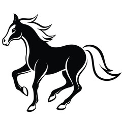 Black horse running with flowing mane and tail