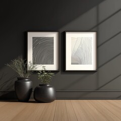 Two Empty Frames Leaning Against Wall Mockup, Minimalistic Interior Display
