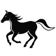 Silhouette of a black horse running, vector art