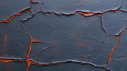 A crack in a dark gray surface with orange veins.