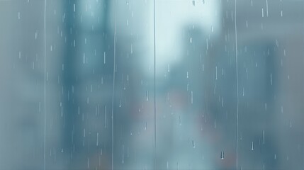 窓ガラスに当たる雨のしずくがぼやけた都市の背景で流れる様子 | Raindrops falling on a window pane with a blurred urban background