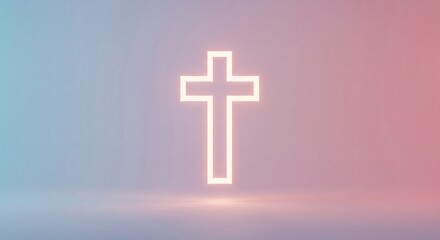 Fototapeta premium Cross Gradient Art A minimalist design of a glowing cross silhouette on a soft gradient backdrop conveying tranquility