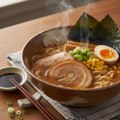 Traditional Japanese Ramen Bowl with Toppings