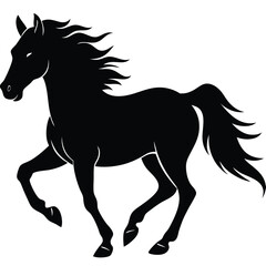 Silhouette of a black horse, running gracefully