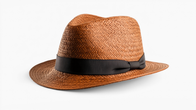 Brown Straw Hat with Black Band Accessory on Transparent Background