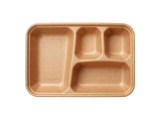 Paper container with compartments isolated on transparent or white background, png