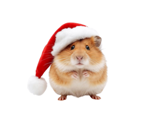 Guinea pig in a Santa hat isolated on transparent or white background, png