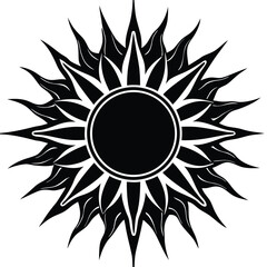 A sun symbol with sharp rays, a celestial body