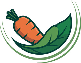 Orange carrot with green leaves and swirling green lines logo leaf
