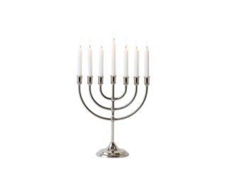 Silver menorah with white candles isolated on transparent or white background, png