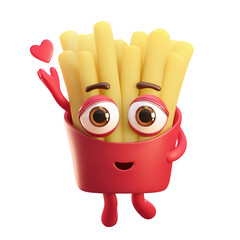 Cute Fries Mascot Waving With Heart