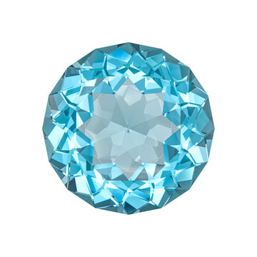 3d Blue topaz gemstone round cut isolated