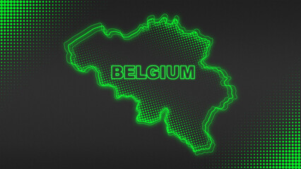 Neon Green Belgium Map Outline Futuristic Digital Glow Halftone Illustration