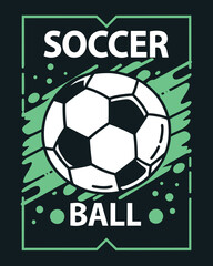 White soccer ball with green abstract shapes and text S O C E R B A L football sport