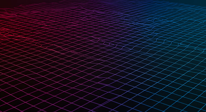 Abstract Wireframe Landscape with Vibrant Colors: A Futuristic Data Visualization and Architectural Concept for Innovation and Technology. - Powered by Adobe
