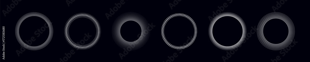 Poster abstract circular dot patterns in a sequence, perfect for contemporary designs and backgrounds.