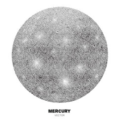 Planet Mercury. Isolated element handdrawn with ink. Pointillism, dotted