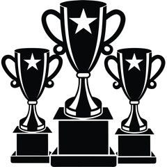 Three black silhouette trophy awards on podiums