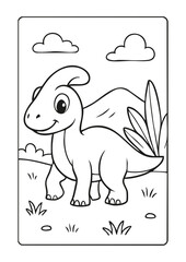 Illustration vectorielle de Parasaurolophus. Page de coloriage pour enfants et livre de coloriage