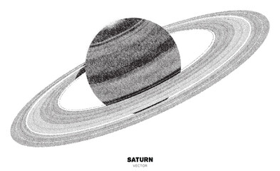 Planet Saturn. Isolated element handdrawn with ink. Pointillism, dotted