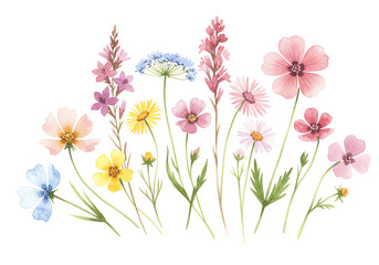 Watercolor Wildflower Collection: Delicate Pink, Yellow, and Blue Blooms