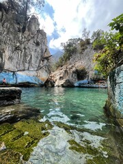 Tetouan, Morocco – September 18 2025: Scenic view of Ain Zarka spring, a popular natural water creating a serene escape for relaxation, adventure, and nature lovers in a hidden paradise. near Tetouan.