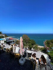 A panoramic view of the old city of Tangier with a view of link between the Mediterranean sea and the Atlantic sea and the port of tangier, morocco