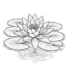 Floral Water Lily Vector Illustration with Organic Line Art and Minimalist Black and White Design